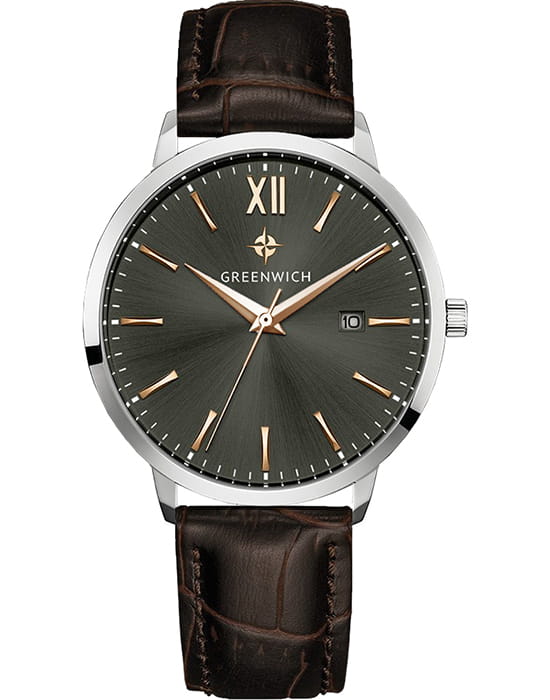 Greenwich Greenwich Brig GW 061.12.14  GW 061.12.14 кварцевые мужские часы серый циферблат, браслет кожаный — вид спереди